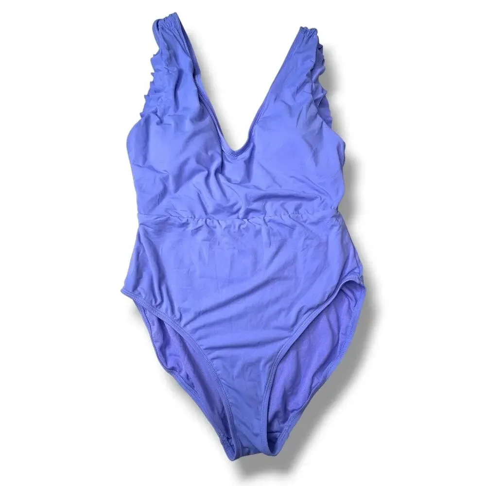 NWT Catalina Swimwear Iris Ruffled Straps Plunge One Piece Medium